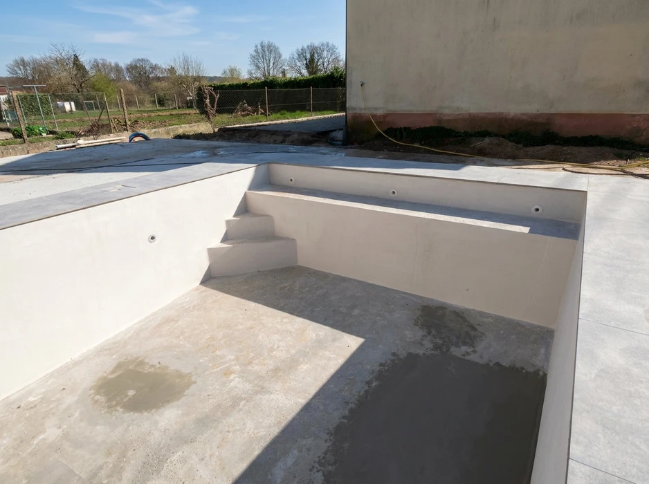 Piscine en cours de construction, vue intérieure de la coque vide